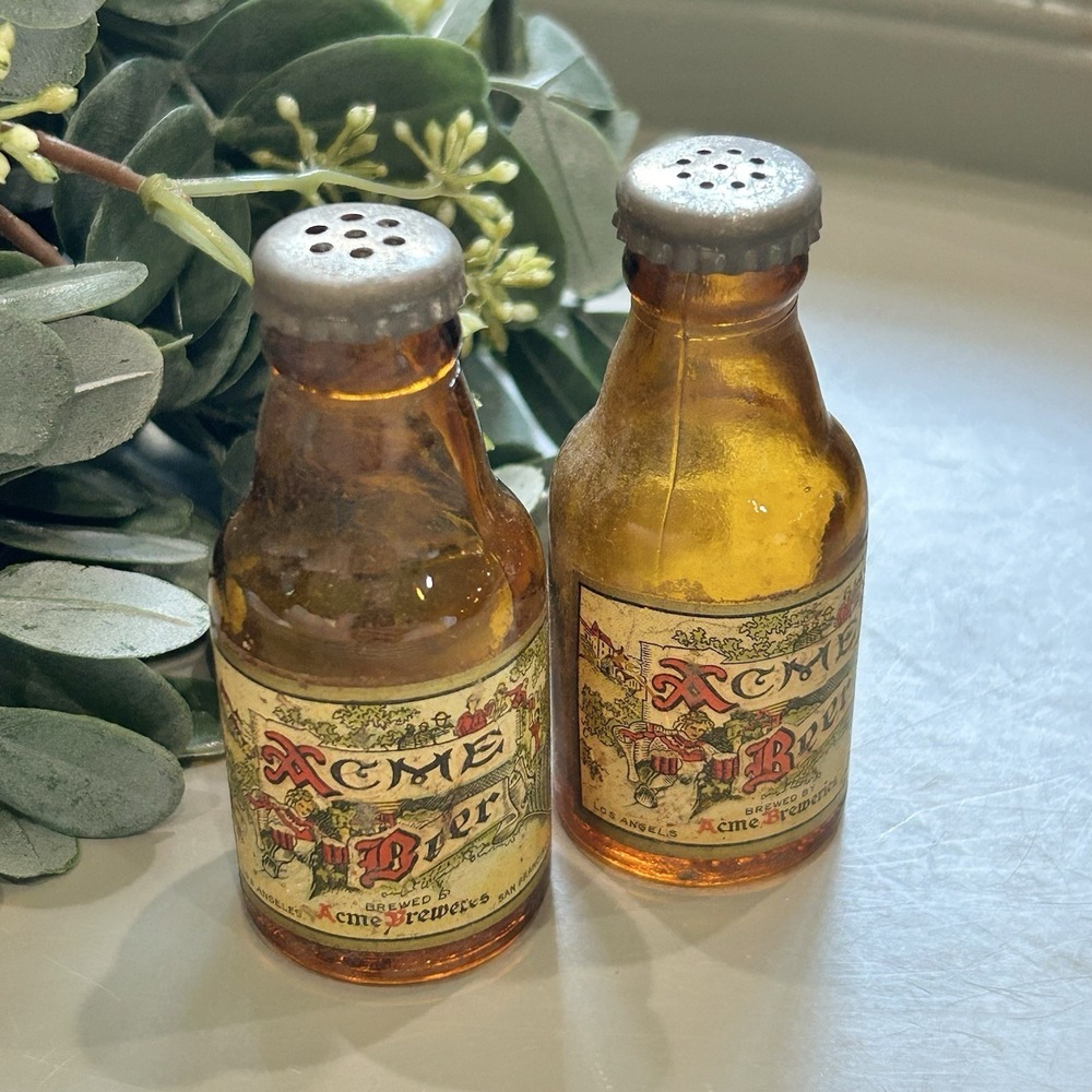 Vintage ACME Beer‎ Miniature Salt And Pepper Shakers Los Angeles/San Fran, CA